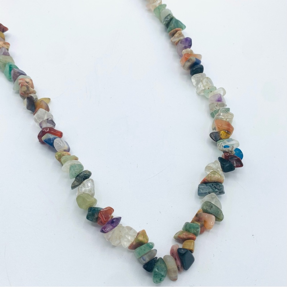 Vintage Gemstone Chip 30” Necklace – Mixed Crystal Chips – Boho Jewelry - Picture 3 of 8